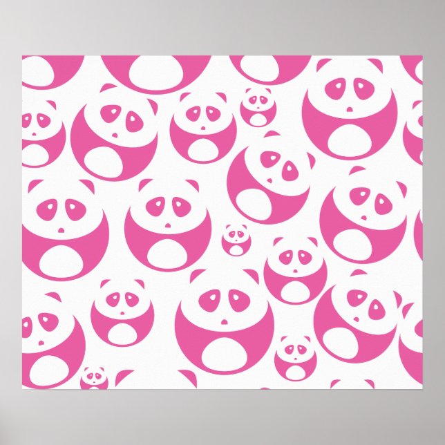 Affiche Motif Panda rose et blanc Kawaii Baby (Devant)