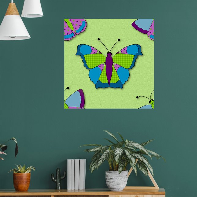 Affiche Motif Papillon Patchwork sur Fond Vert (Créateur téléchargé)