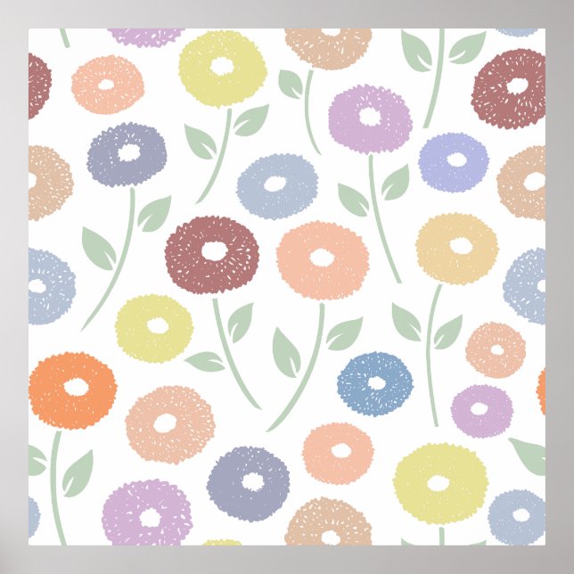 Affiche Motif Pastels Grandes Fleurs Floues (Devant)