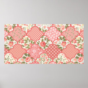Affiche motif patchwork floral sans couture avec des roses