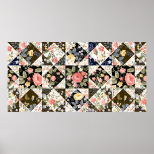 Affiche motif patchwork transparent avec fleurs