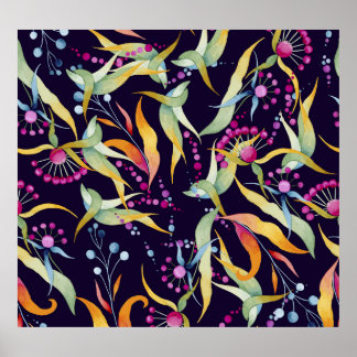 Affiche Motif plante diversifié : conception aquarelle tra