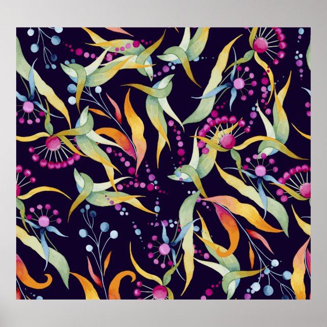 Affiche Motif plante diversifié : conception aquarelle tra (Devant)