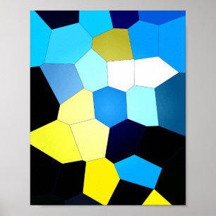 Affiche Motif polygonal abstrait en bleu et jaune