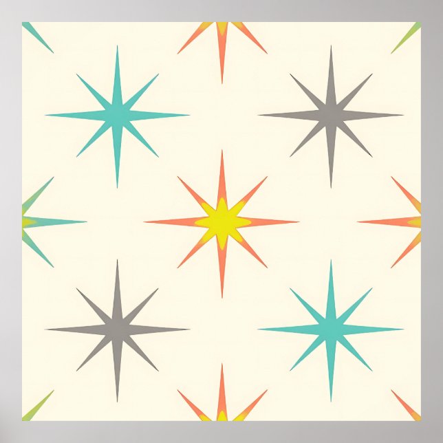 Affiche Motif Rétro Starburst Milieu de Siècle (Devant)