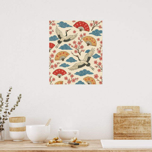 Affiche motif Sakura Grue japonaise – Traditionnel (Cuisine)