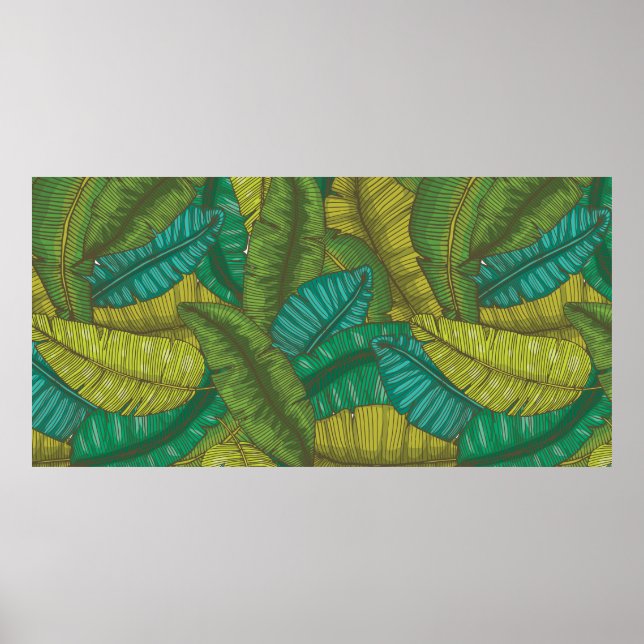 Affiche Motif sans couture à main avec feuilles à banane / (Devant)