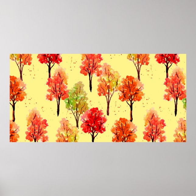 Affiche Motif sans couture, arbres d'automne. illustr aqua (Devant)