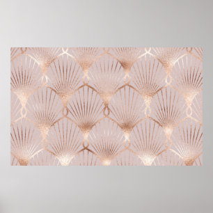 Affiche Motif sans couture aux formes feuille or