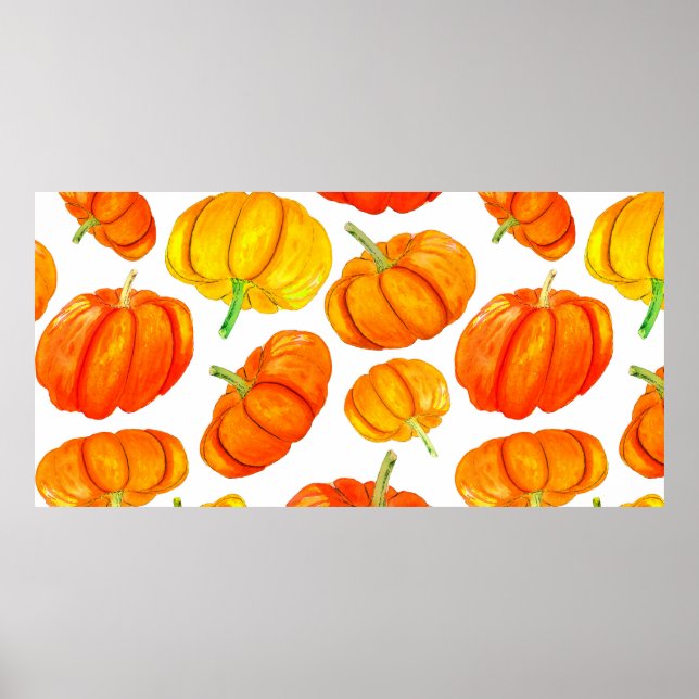 Affiche Motif sans couture avec aquarelle dessinée orange (Devant)
