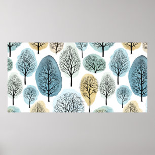 Affiche Motif sans couture avec arbres dessinés à la main