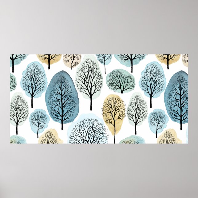 Affiche Motif sans couture avec arbres dessinés à la main  (Devant)