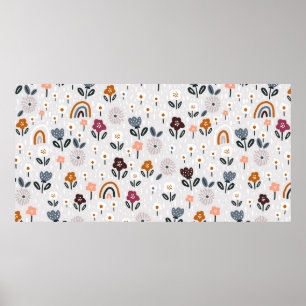 Affiche Motif sans couture avec arcs-en-ciel floraux et dr