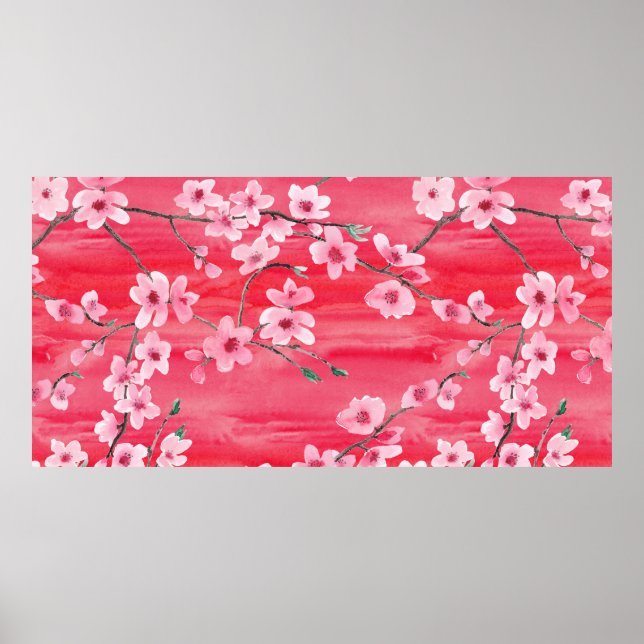 Affiche Motif sans couture avec Belle fleur de cerisier (Devant)