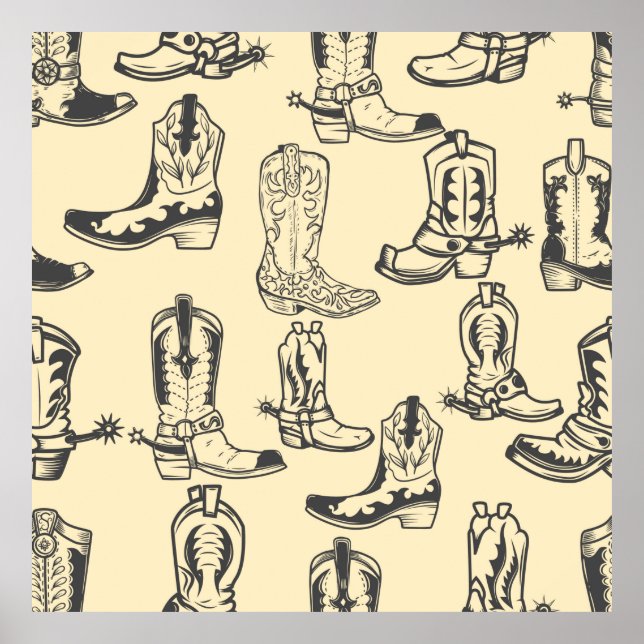 Affiche Motif sans couture avec bottes de cowboy. cowboy,  (Devant)