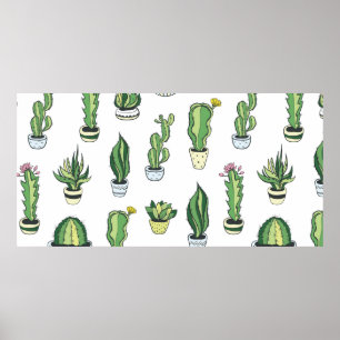 Affiche Motif sans couture avec cactus verts et succulents