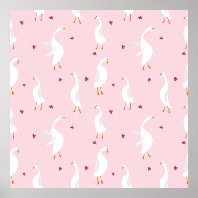 Affiche Motif sans couture avec canard mignon avec coeur s (Devant)