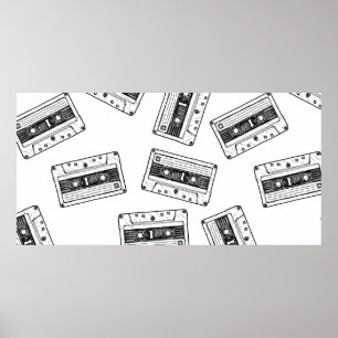 Affiche Motif sans couture avec Cassette Compact en vintag