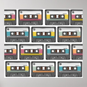 Affiche Motif sans couture avec cassettes rétro en douceur