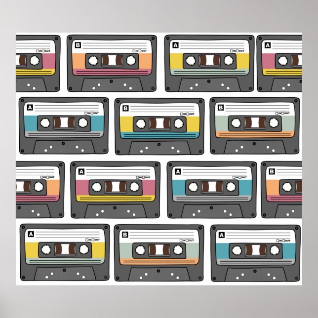 Affiche Motif sans couture avec cassettes rétro en douceur (Devant)