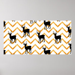 Affiche Motif sans couture avec cerf noir et texture or