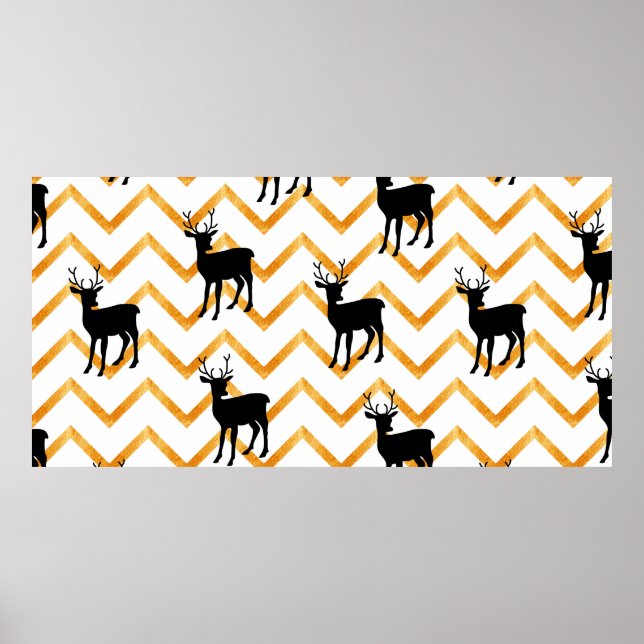Affiche Motif sans couture avec cerf noir et texture or (Devant)