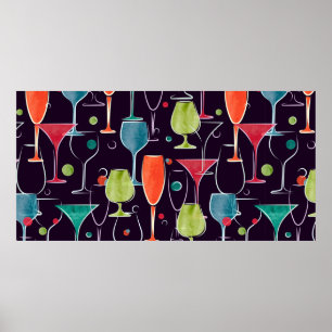 Affiche Motif sans couture avec cocktail coloré d'aquarell