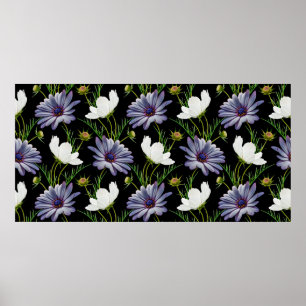 Affiche Motif sans couture avec cosmos blanc et marguerite