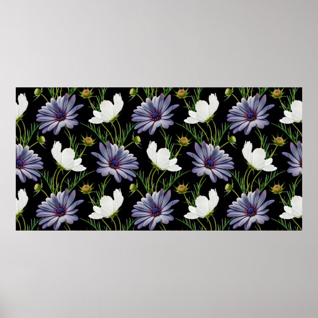 Affiche Motif sans couture avec cosmos blanc et marguerite (Devant)
