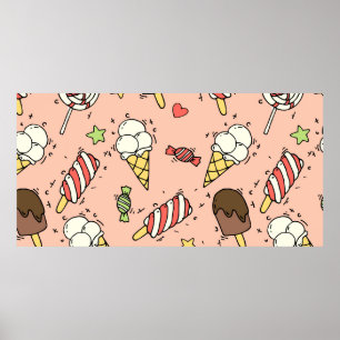 Affiche Motif sans couture avec crème glacée et lollipopes