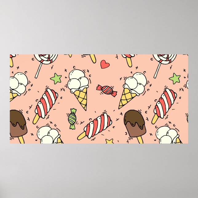 Affiche Motif sans couture avec crème glacée et lollipopes (Devant)