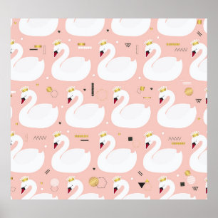 Affiche Motif sans couture avec cygnes blancs.