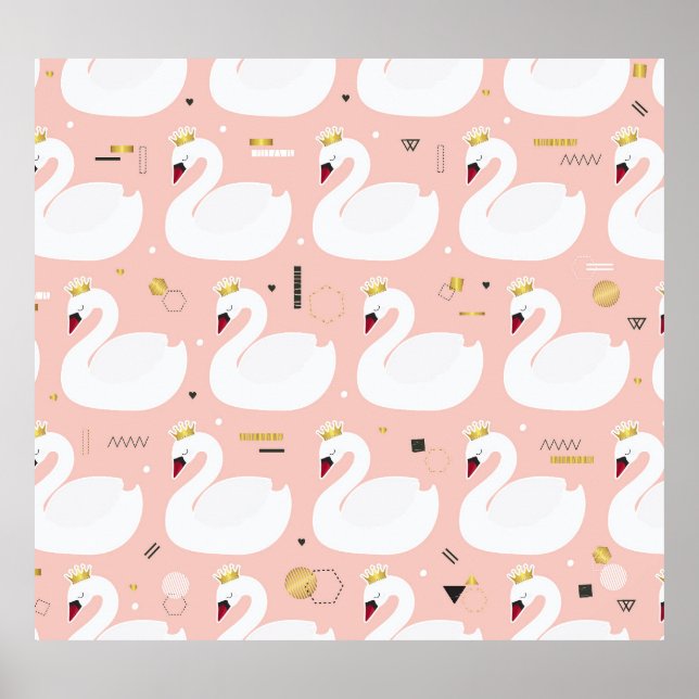 Affiche Motif sans couture avec cygnes blancs. (Devant)