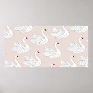 Affiche Motif sans couture avec cygnes blancs. Orne d'oise