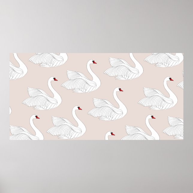 Affiche Motif sans couture avec cygnes blancs. Orne d'oise (Devant)