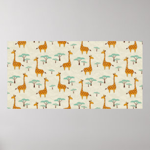 Affiche Motif sans couture avec de jolies girafes et des a