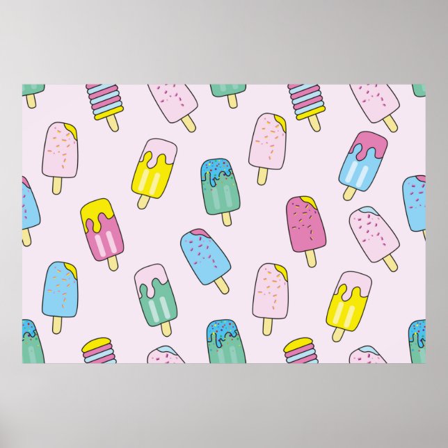 Affiche Motif sans couture avec de la crème glacée mignonn (Devant)