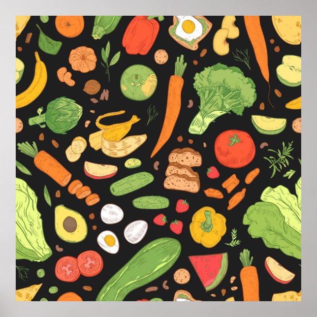 Affiche Motif sans couture avec de la nourriture diététiqu (Devant)