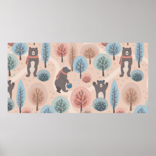 Affiche Motif sans couture avec de mignons et amusants our