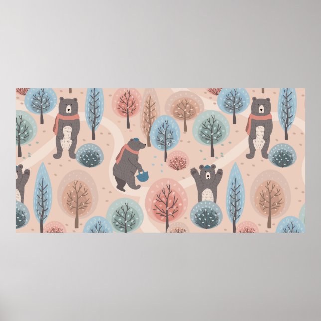 Affiche Motif sans couture avec de mignons et amusants our (Devant)