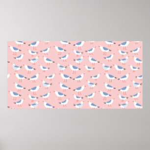 Affiche Motif sans couture avec de mignons mouettes