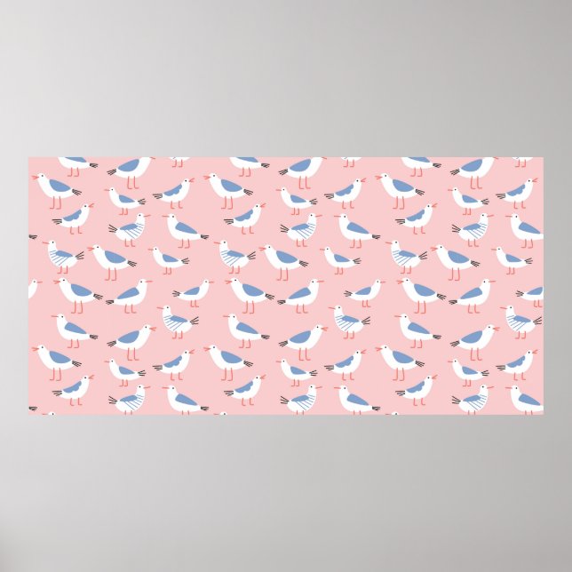 Affiche Motif sans couture avec de mignons mouettes (Devant)