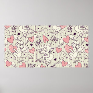 Affiche Motif sans couture avec des anges. Saint-Valentin.