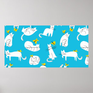 Affiche Motif sans couture avec des chats drôles jouant av