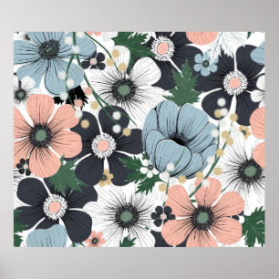 Affiche Motif sans couture avec des fleurs délicates dessi