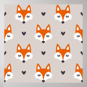 Affiche Motif sans couture avec des visages de renard. Rép