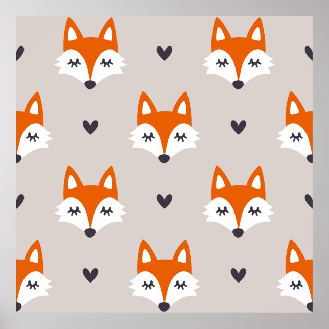 Affiche Motif sans couture avec des visages de renard. Rép (Devant)