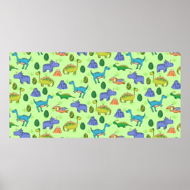 Affiche Motif sans couture avec différents dinosaures mign (Devant)