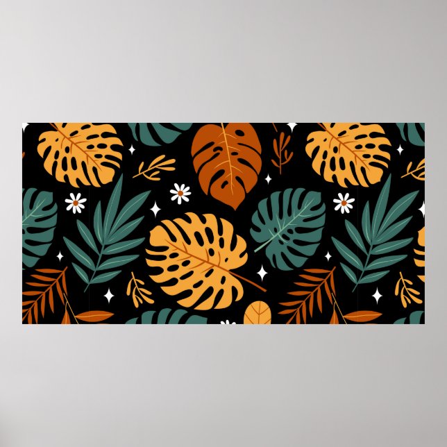 Affiche Motif sans couture avec différents feuilles tropic (Devant)