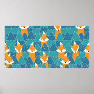 Affiche Motif sans couture avec différents mignons renards